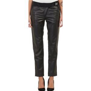 Thakoon Addition Black Lambskin Leather Asymmetrical Zipper Pant Sz 8